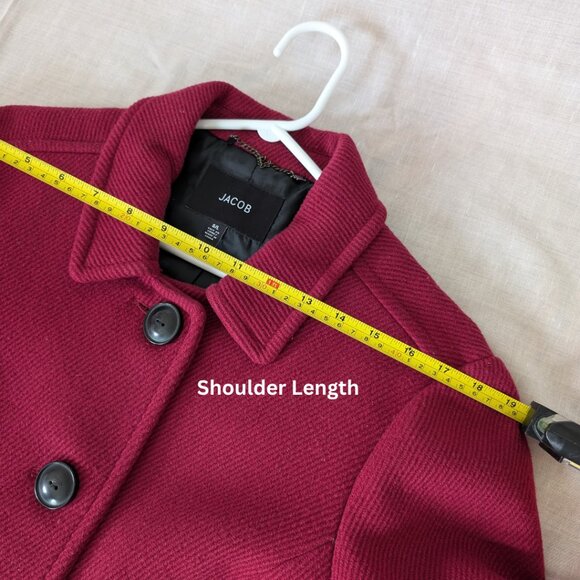 JACOB Wine Red Collared Wool Pleated Jacket Women's Size L - Picture 9 of 13